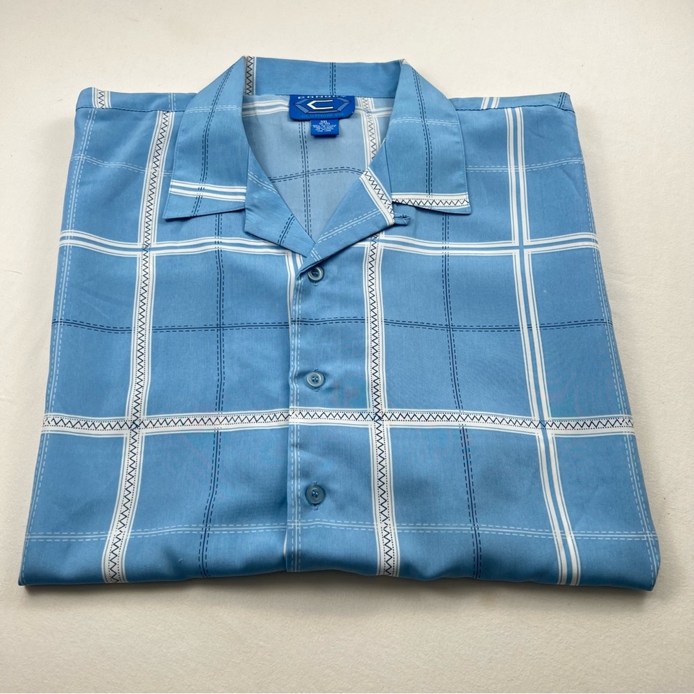 Sky Blue Plaid Men's 3XL Casual Shirt Short Sleeve